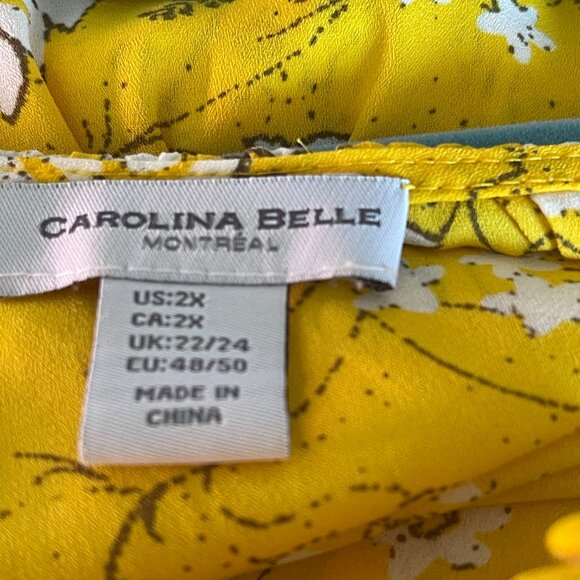 Carolina Belle Yellow White Floral Pleated Front Blouse 2X - Picture 7 of 7